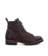 An Old Bowen Trek men's brown leather boot with a zipper on the side by Bed Stu.