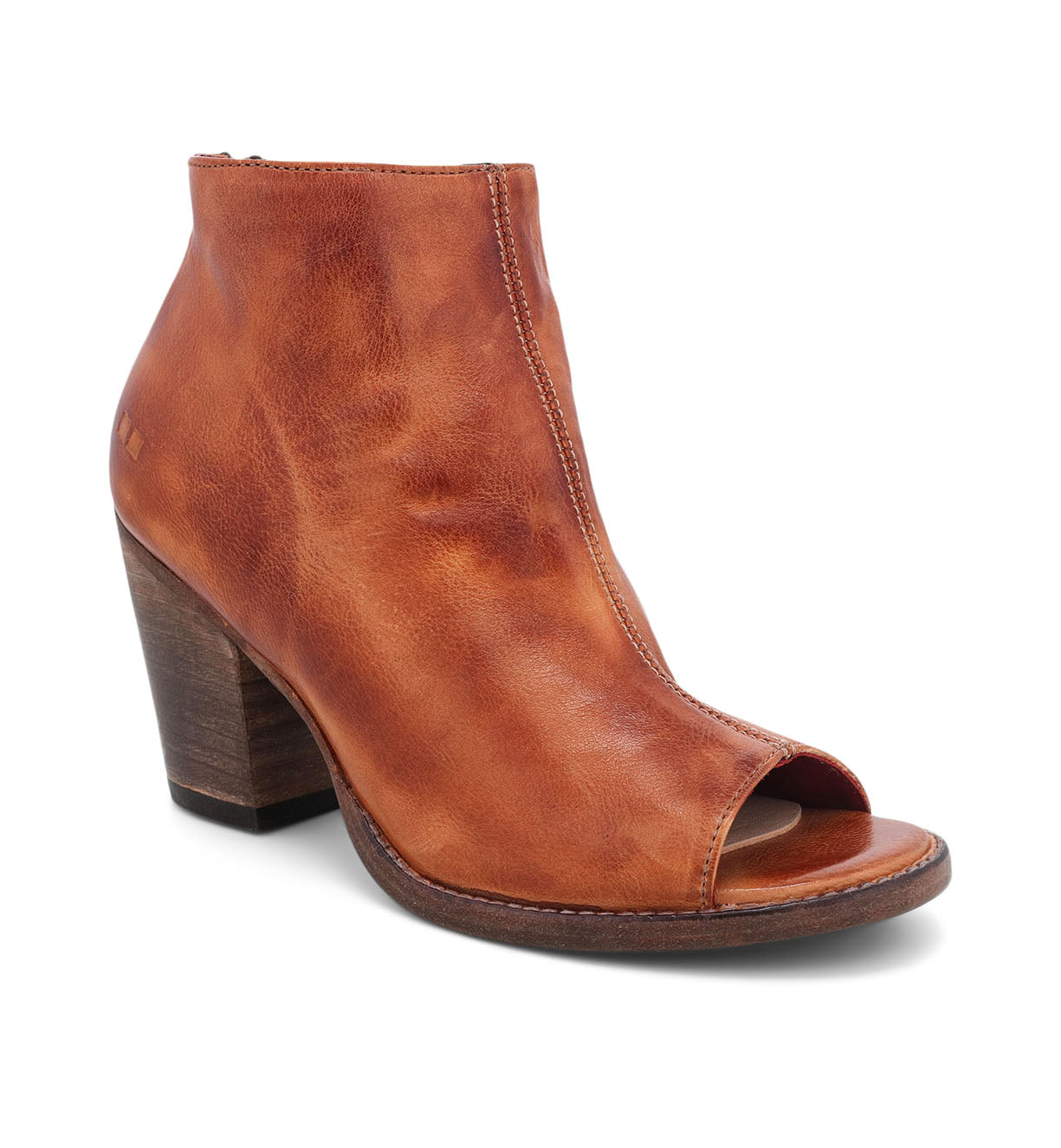 A women's Onset peep toe bootie with a wooden heel by Bed Stu.