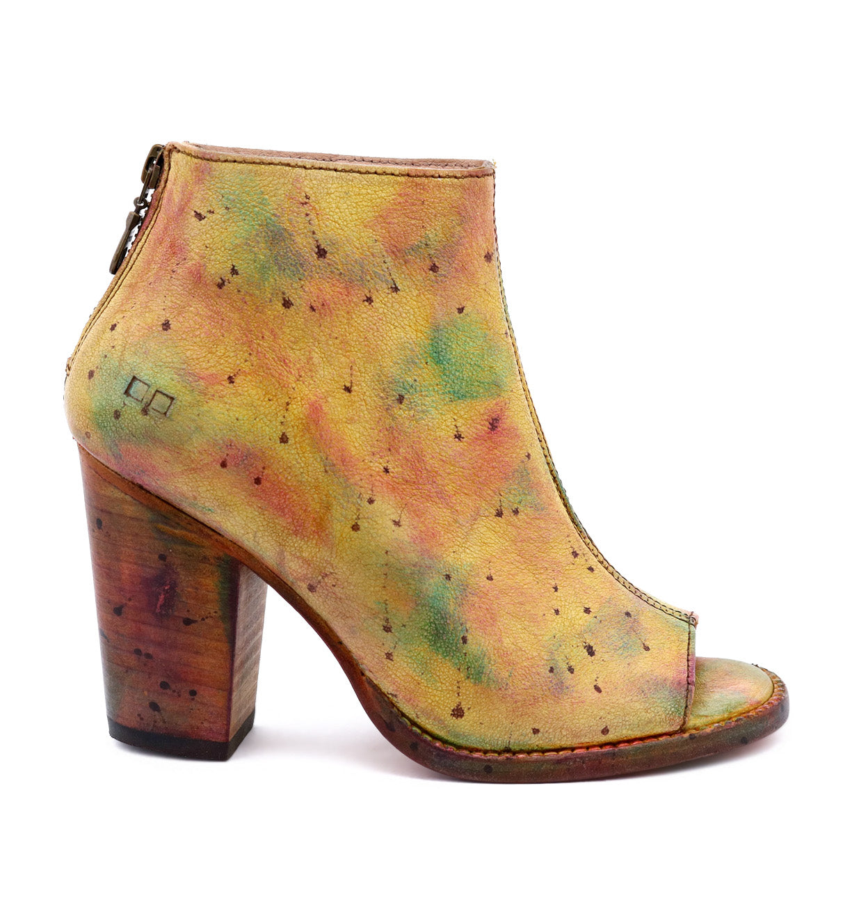 A women's ankle boot with colorful paint on it called the Onset by Bed Stu.