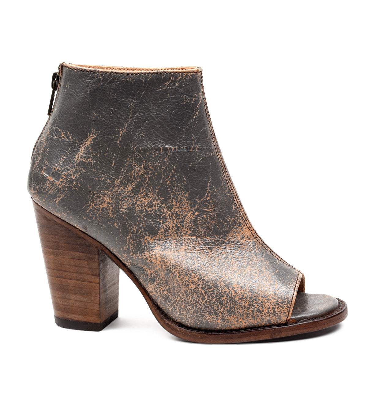 A women's peep toe boot with a wooden heel, the Bed Stu Onset.