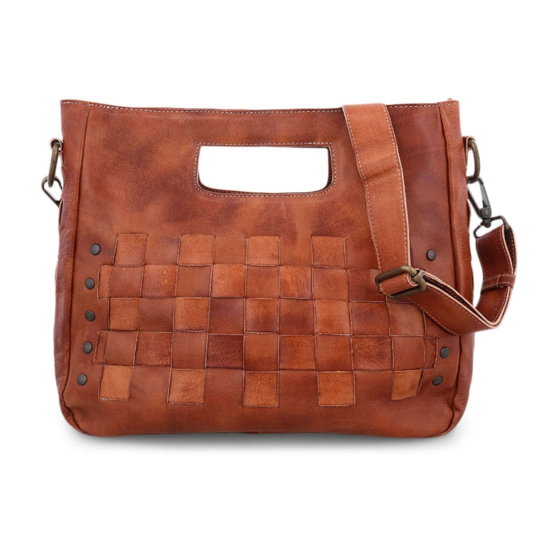 A cognac woven Orchid bag by Bed Stu.