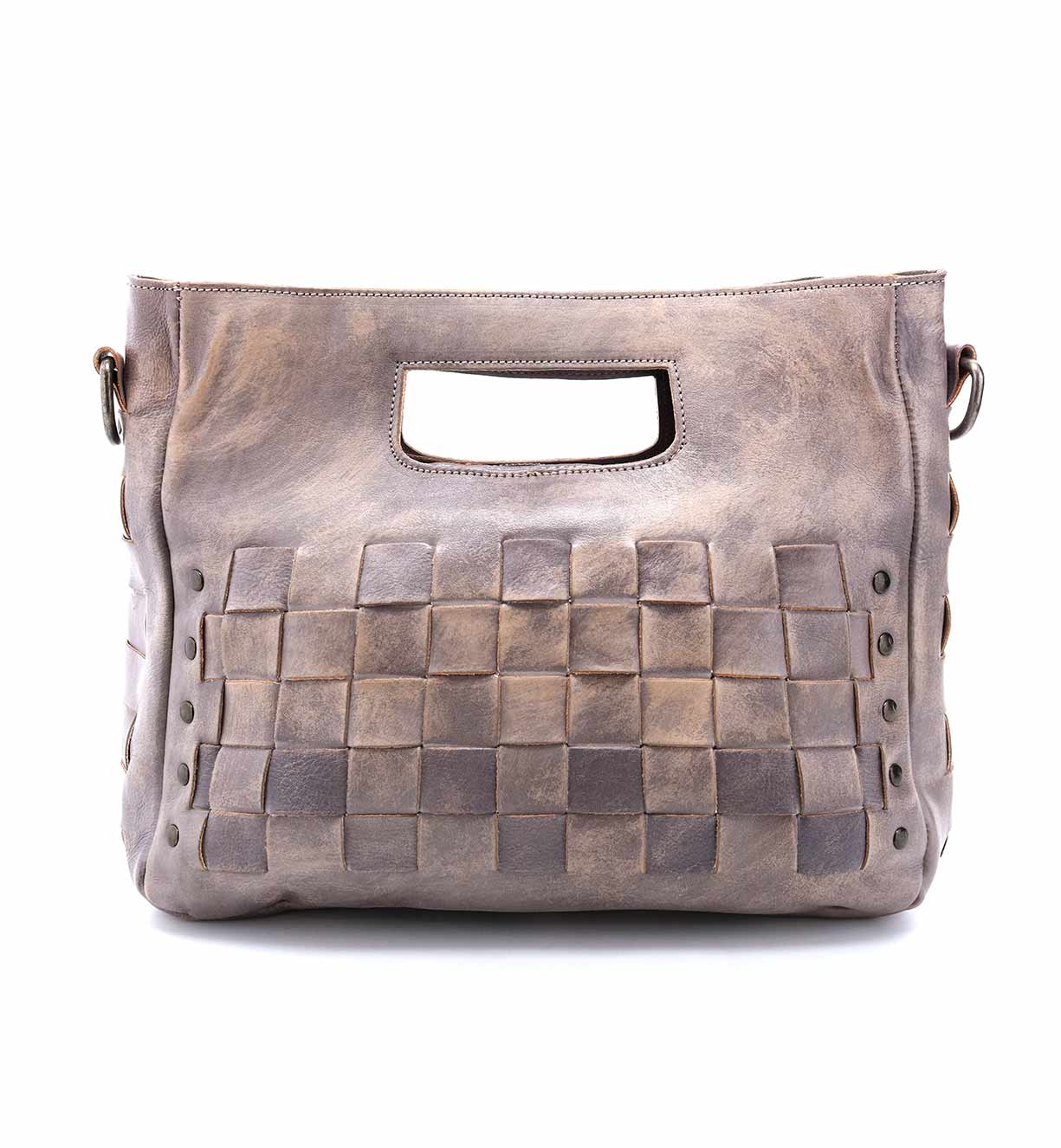 A grey leather Orchid handbag with a woven pattern by Bed Stu.