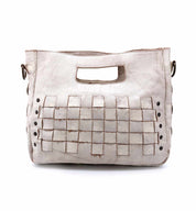 A white leather Orchid bag with woven details by Bed Stu.