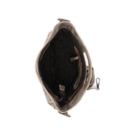 The inside of an Orchid bag with a zipper, brand Bed Stu.