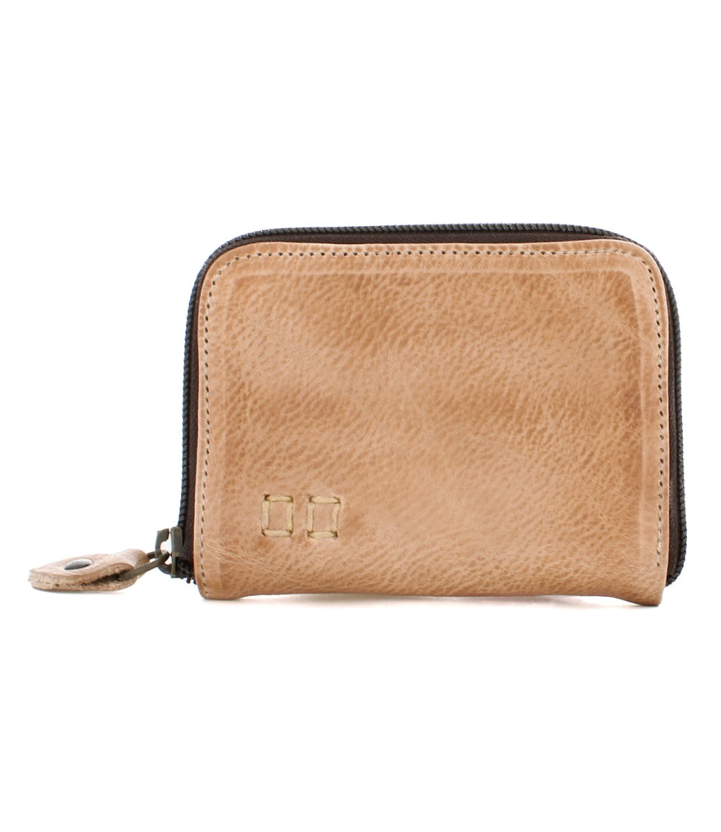 An Ozzie tan leather wallet with a zipper, made by Bed Stu.