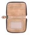 A Bed Stu "Ozzie" tan leather wallet with two compartments.