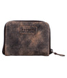 A brown leather Ozzie wallet with a zipper, by Bed Stu.