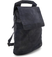 A Patsy blue leather backpack by Bed Stu with a zippered compartment.