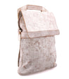 A white leather Patsy backpack with a zipper from Bed Stu.