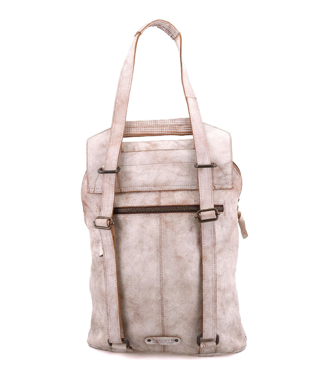 A white leather Patsy bag by Bed Stu with two straps and a zipper.
