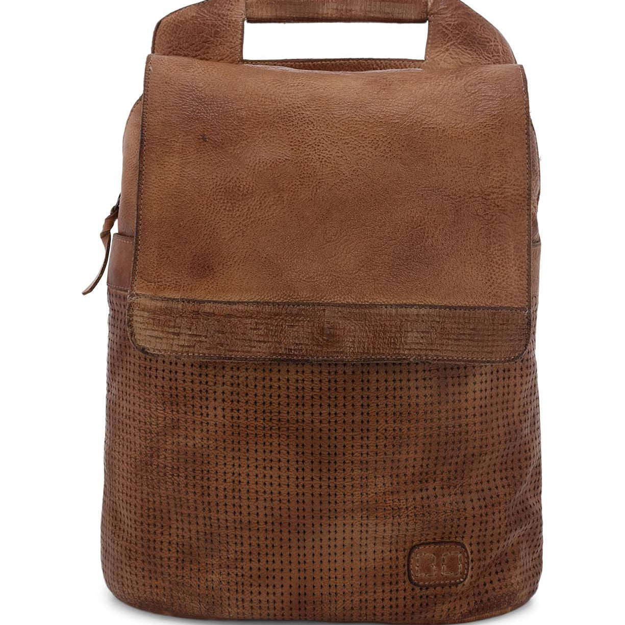A brown leather Patsy backpack with a handle by Bed Stu.
