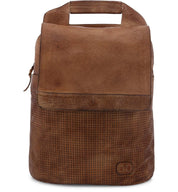 A brown leather Patsy backpack with a handle by Bed Stu.