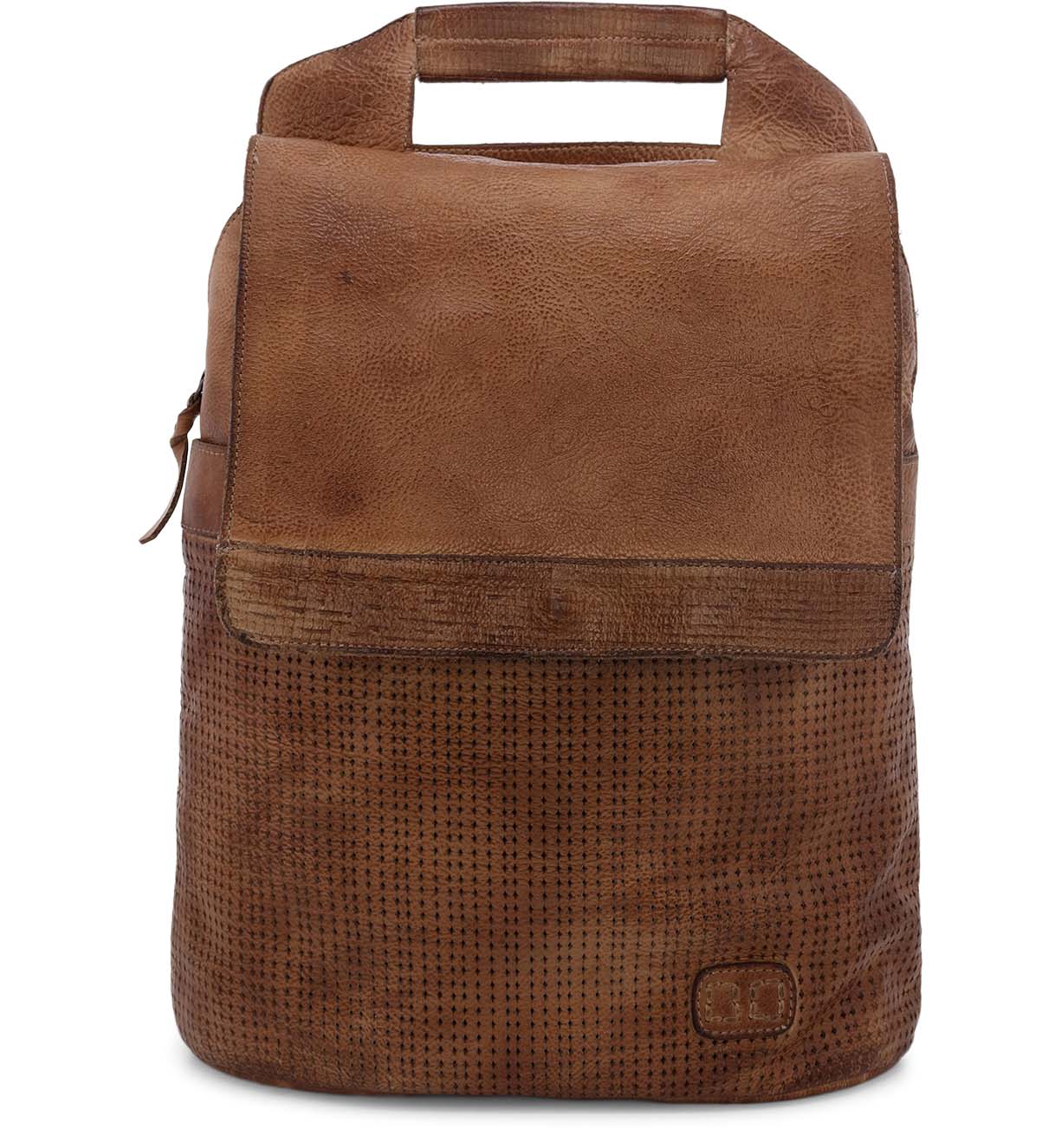 A brown leather Patsy backpack with a handle by Bed Stu.