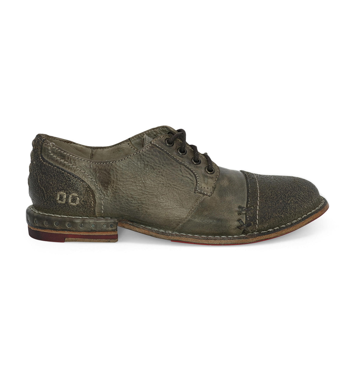 A pair of Bed Stu men's green Plio oxford shoes.