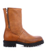 A pair of durable brown leather Ploy boots with a convenient zipper on the side from Bed Stu.