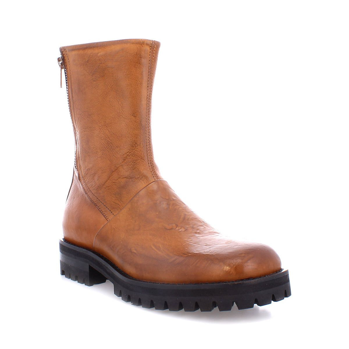 A Bed Stu Ploy, an Italian leather ankle boot with a convenient zipper on the side.
