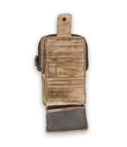 The Plus by Bed Stu is a chic brown leather wallet showcasing multiple card slots, a snapped strap, and a zippered compartment, elegantly set against a plain white background.