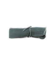 Prepped Leather Wrap from Bed Stu with white stitching, tied with a matching leather strap. Ideal for organizing artist tools, this sophisticated leather wrap offers both style and functionality.