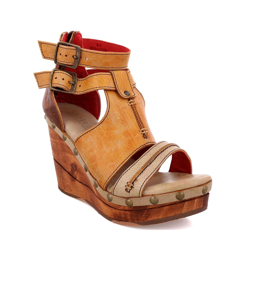 A women's wedge sandal with straps and buckles called the Princess by Bed Stu.