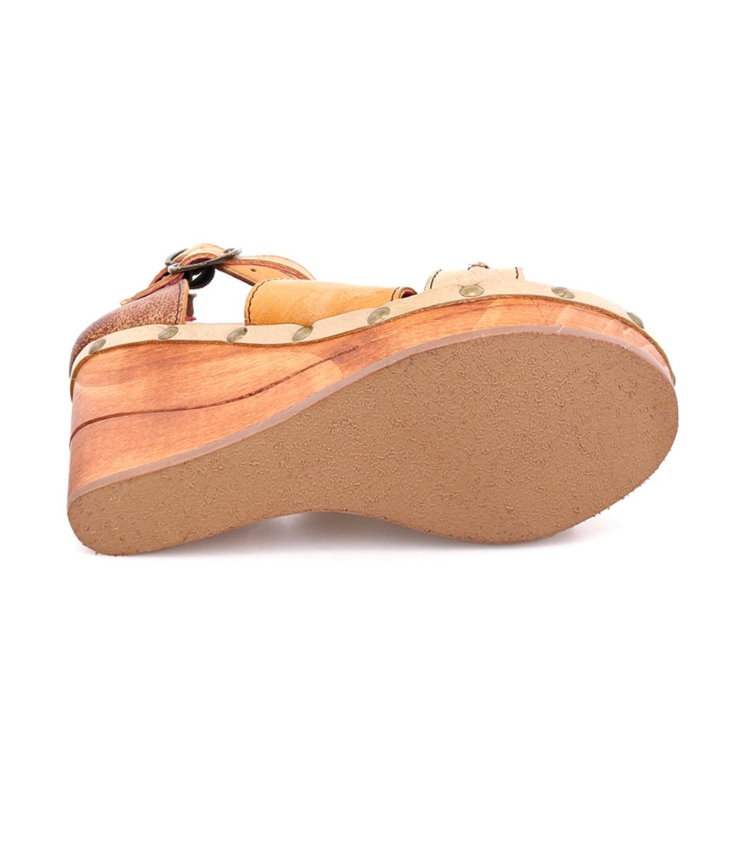 Sole of Bed Stu Princess wooden wedge heels.