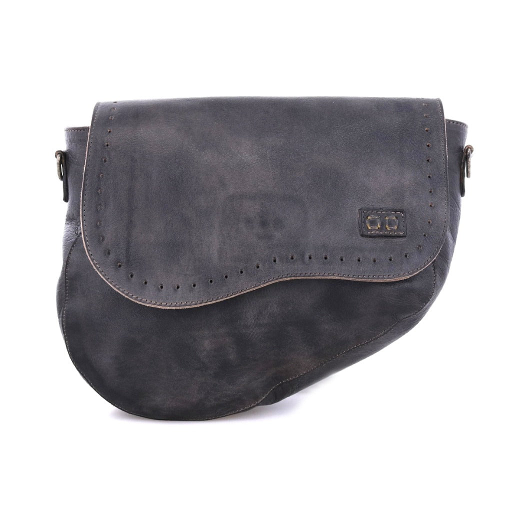 A black leather Priscilla crossbody bag on a white background from the brand Bed Stu.