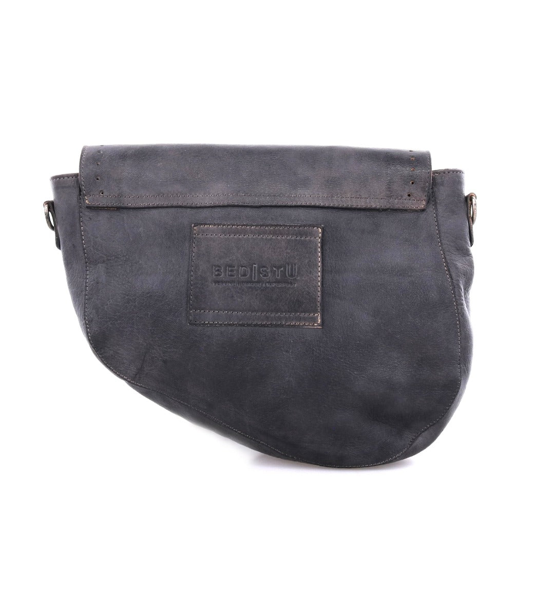 A black leather Priscilla bag with the word Bed Stu on it.