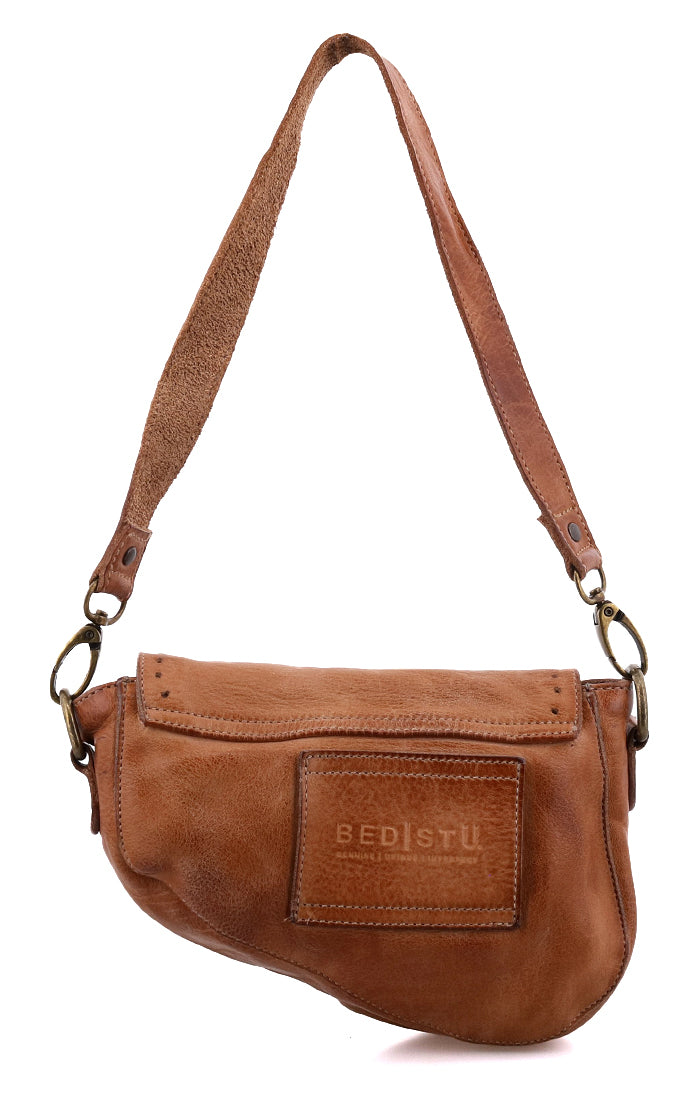 A Priscilla tan leather shoulder bag with a strap by Bed Stu.
