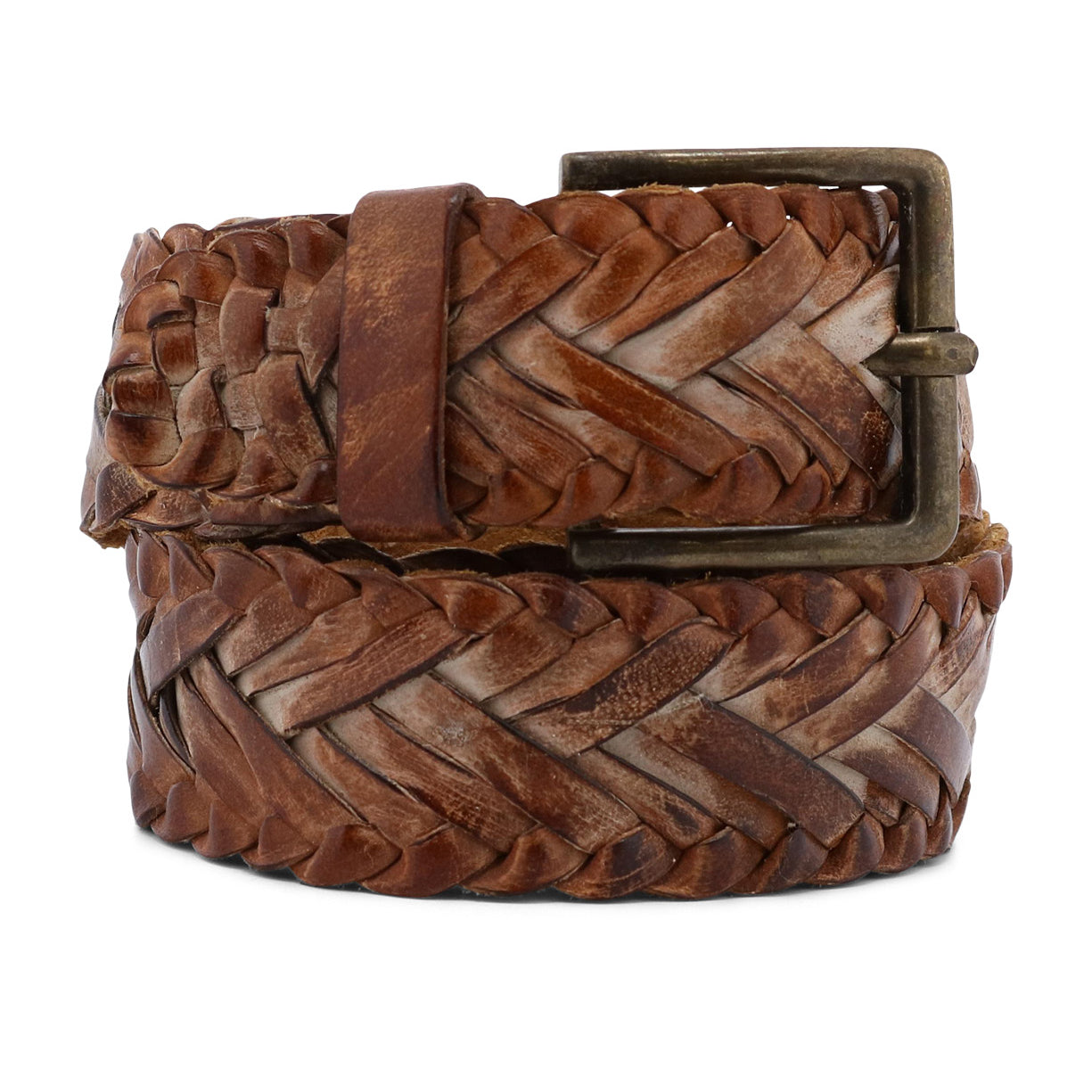 A brown braided belt with a metal buckle, the Proem by Bed Stu.