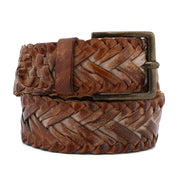 A brown braided belt with a metal buckle, the Proem by Bed Stu.