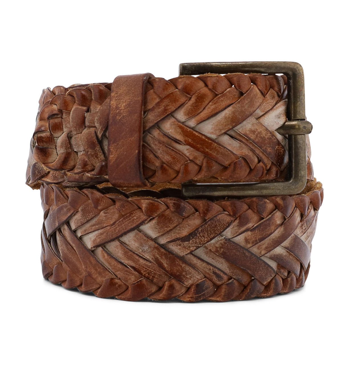 A brown braided belt with a metal buckle, the Proem by Bed Stu.