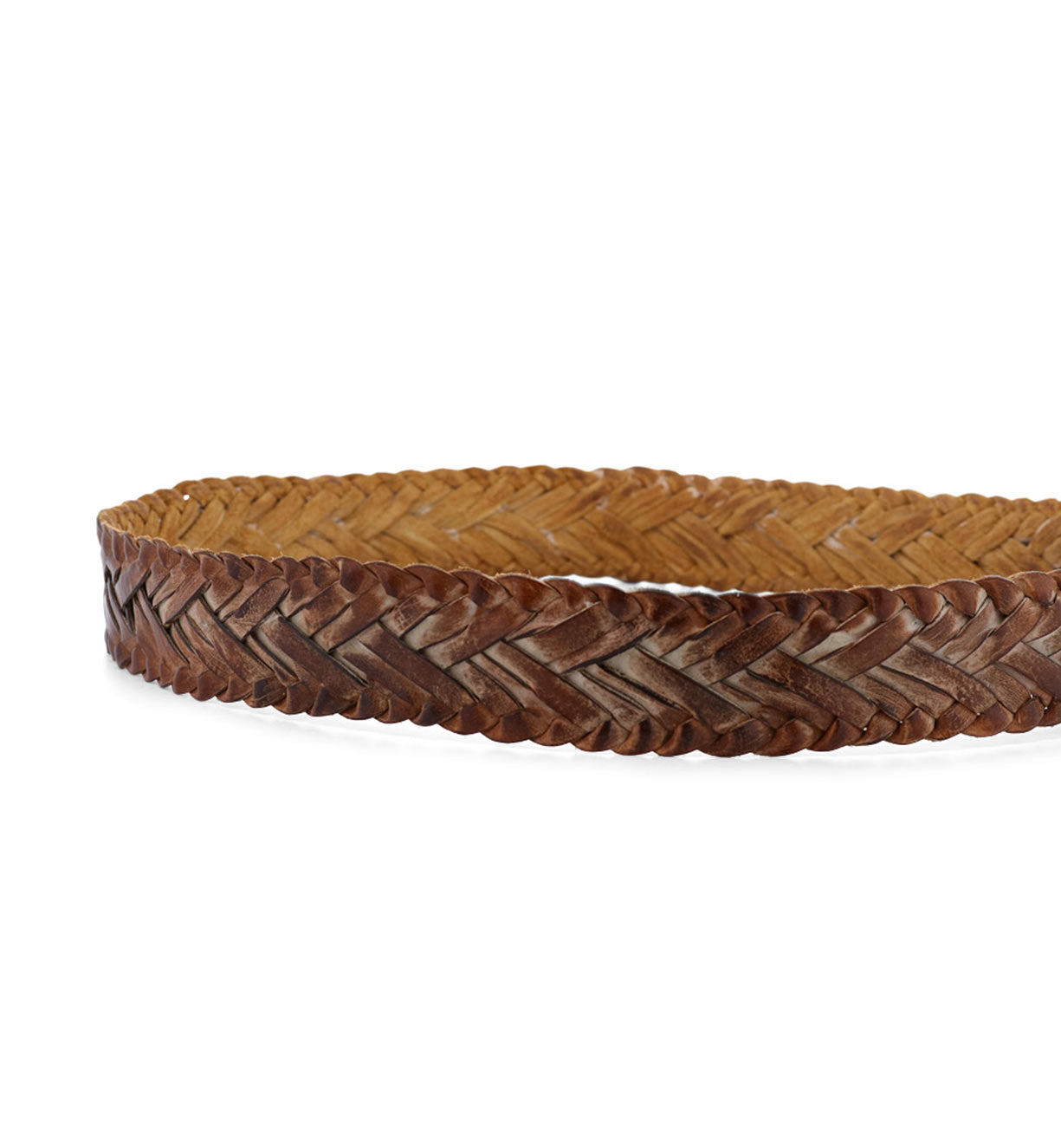 A brown braided belt with a metal buckle, the Proem by Bed Stu.