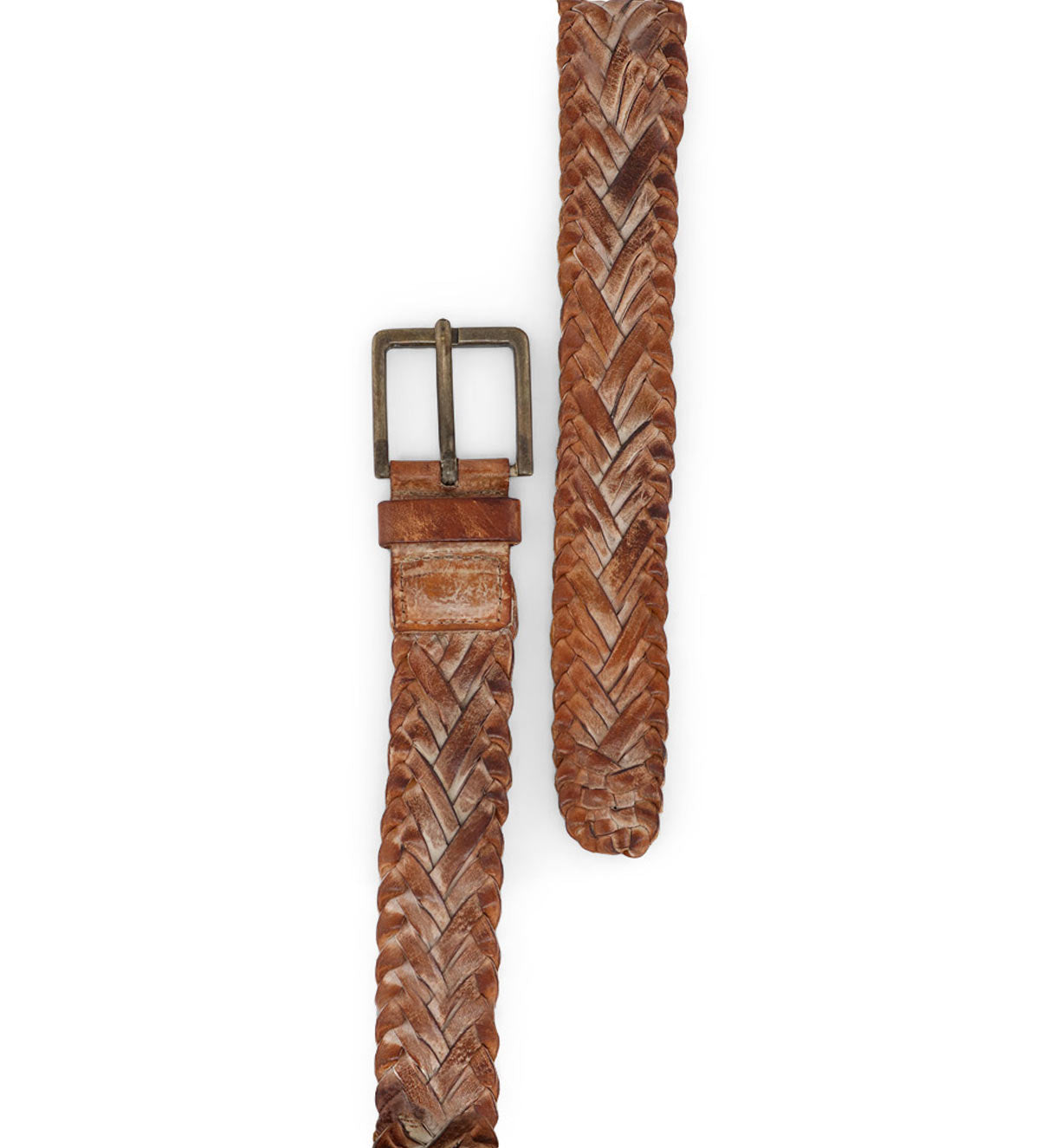 A brown braided belt with a metal buckle, the Proem by Bed Stu.