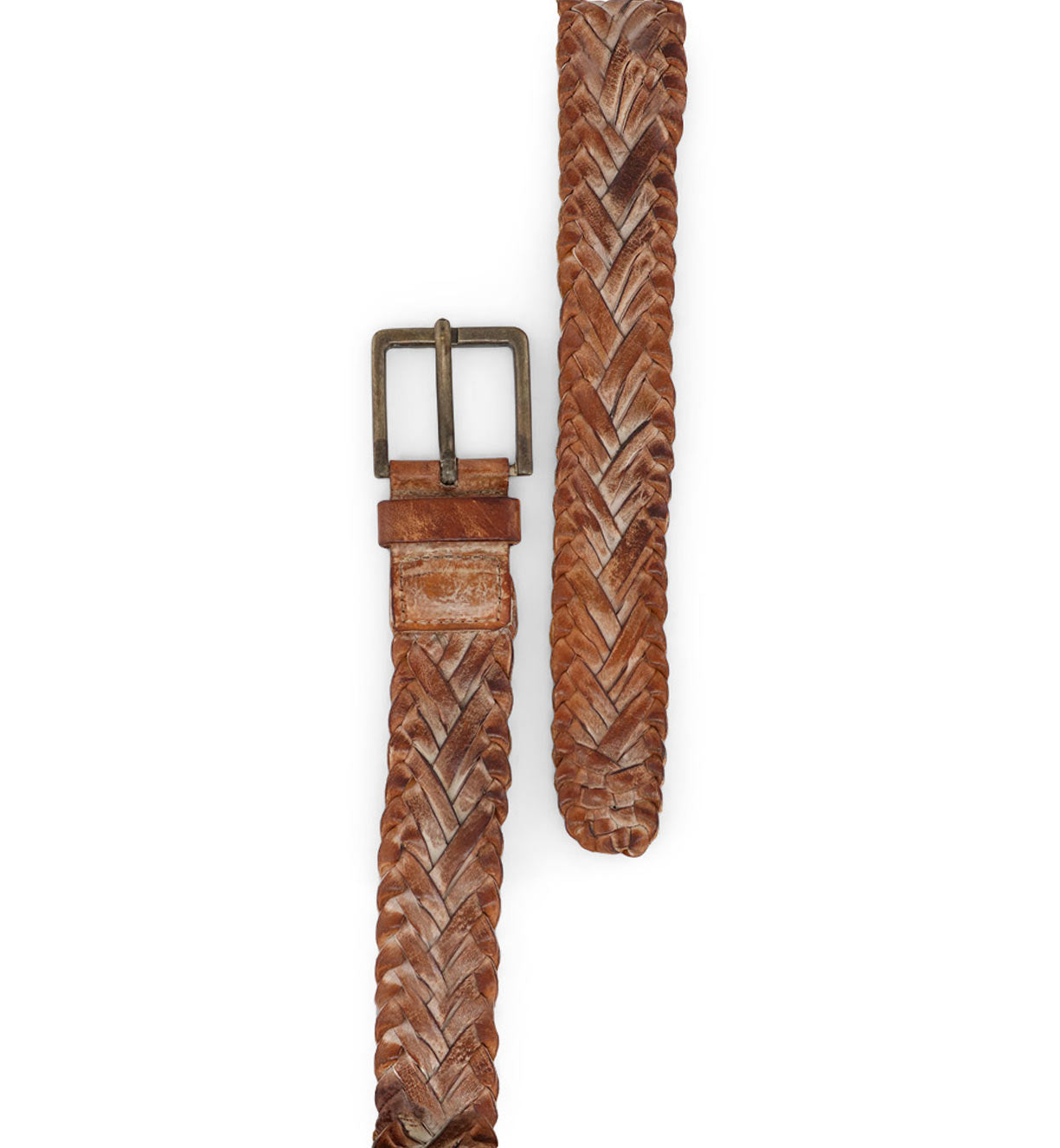 A brown braided belt with a metal buckle, the Proem by Bed Stu.