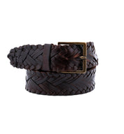 A brown Bed Stu Proem braided belt with a metal buckle.