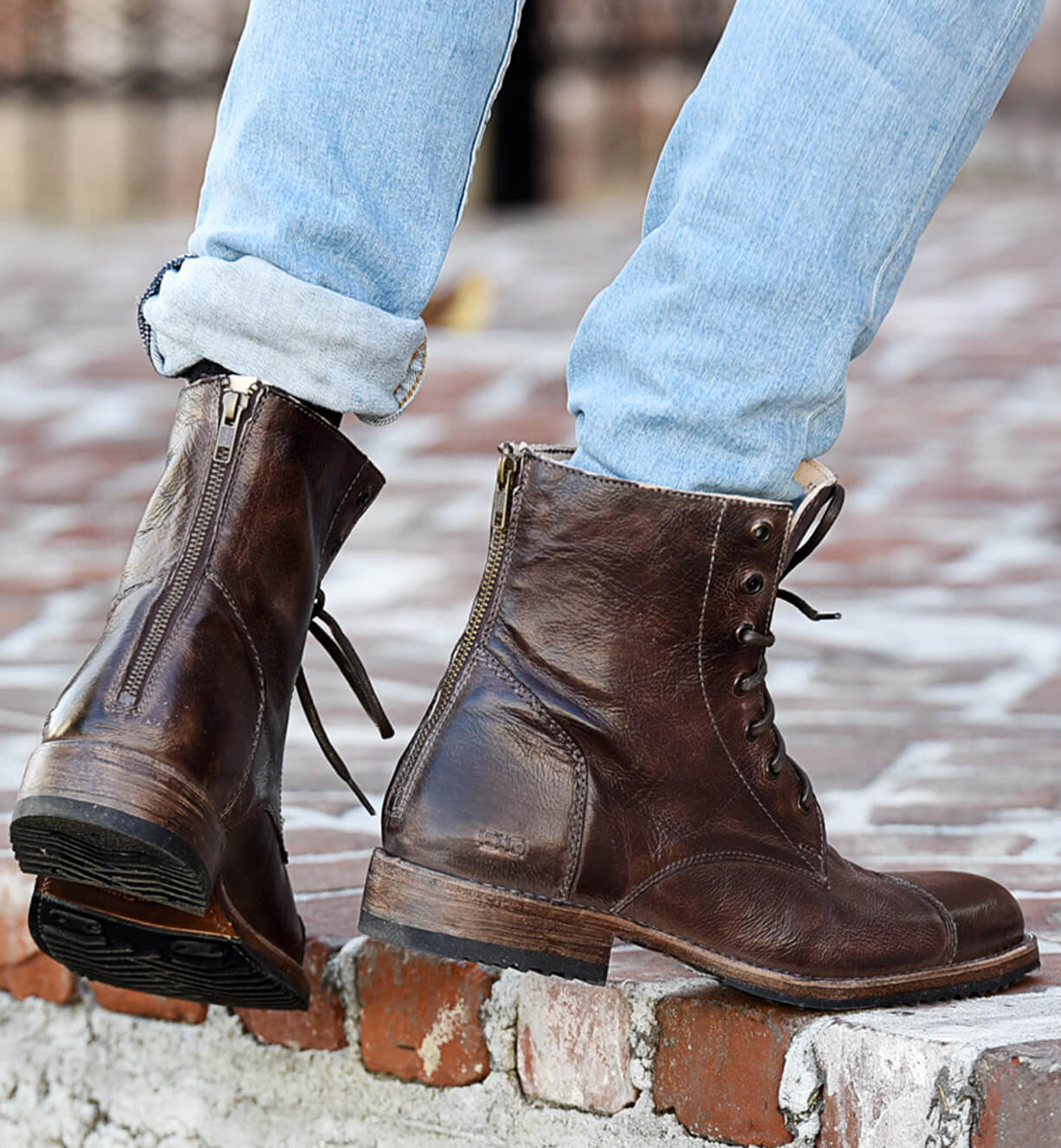 A pair of Protege brown boots by Bed Stu.