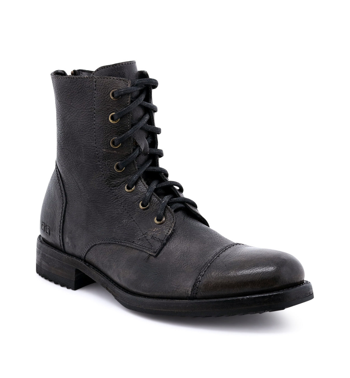 Men's black leather combat boots with laces, the Protege by Bed Stu.