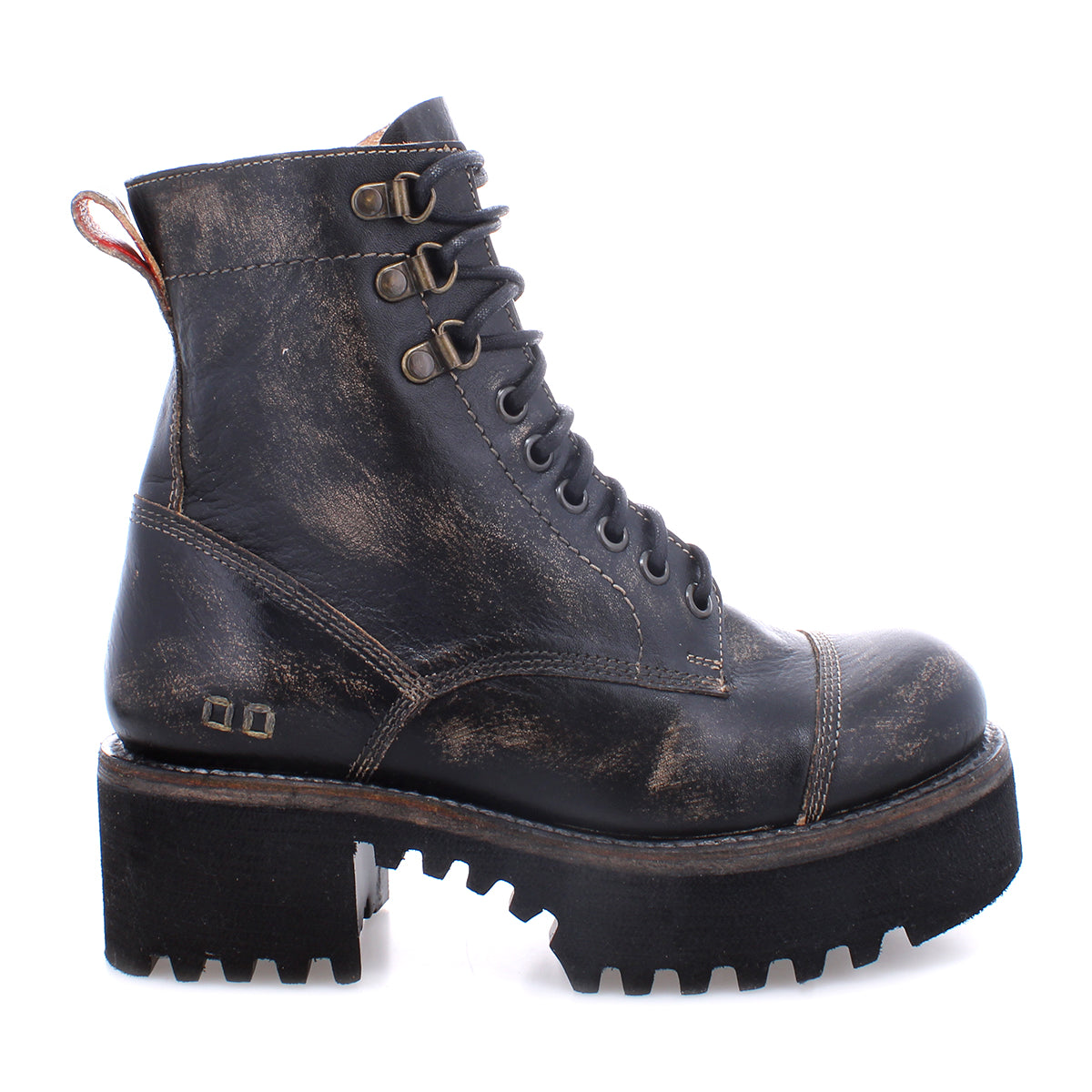 A Bed Stu Prudence Hi lace-up combat boot with a rubber sole.