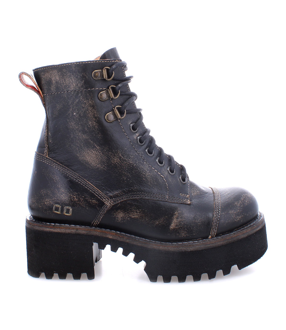 A Bed Stu Prudence Hi lace-up combat boot with a rubber sole.