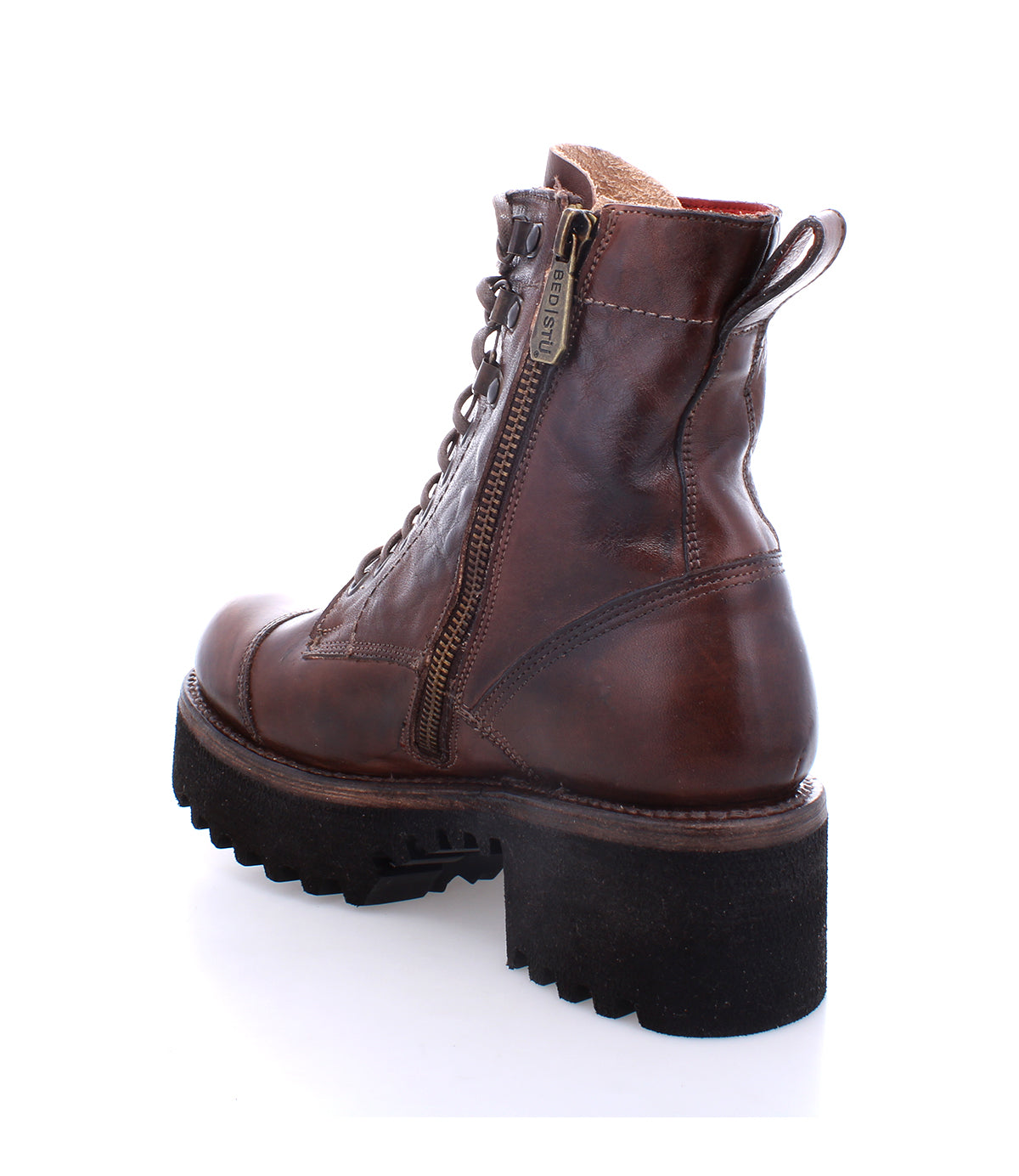 A Prudence Hi lace-up leather combat boot with a black sole by Bed Stu.