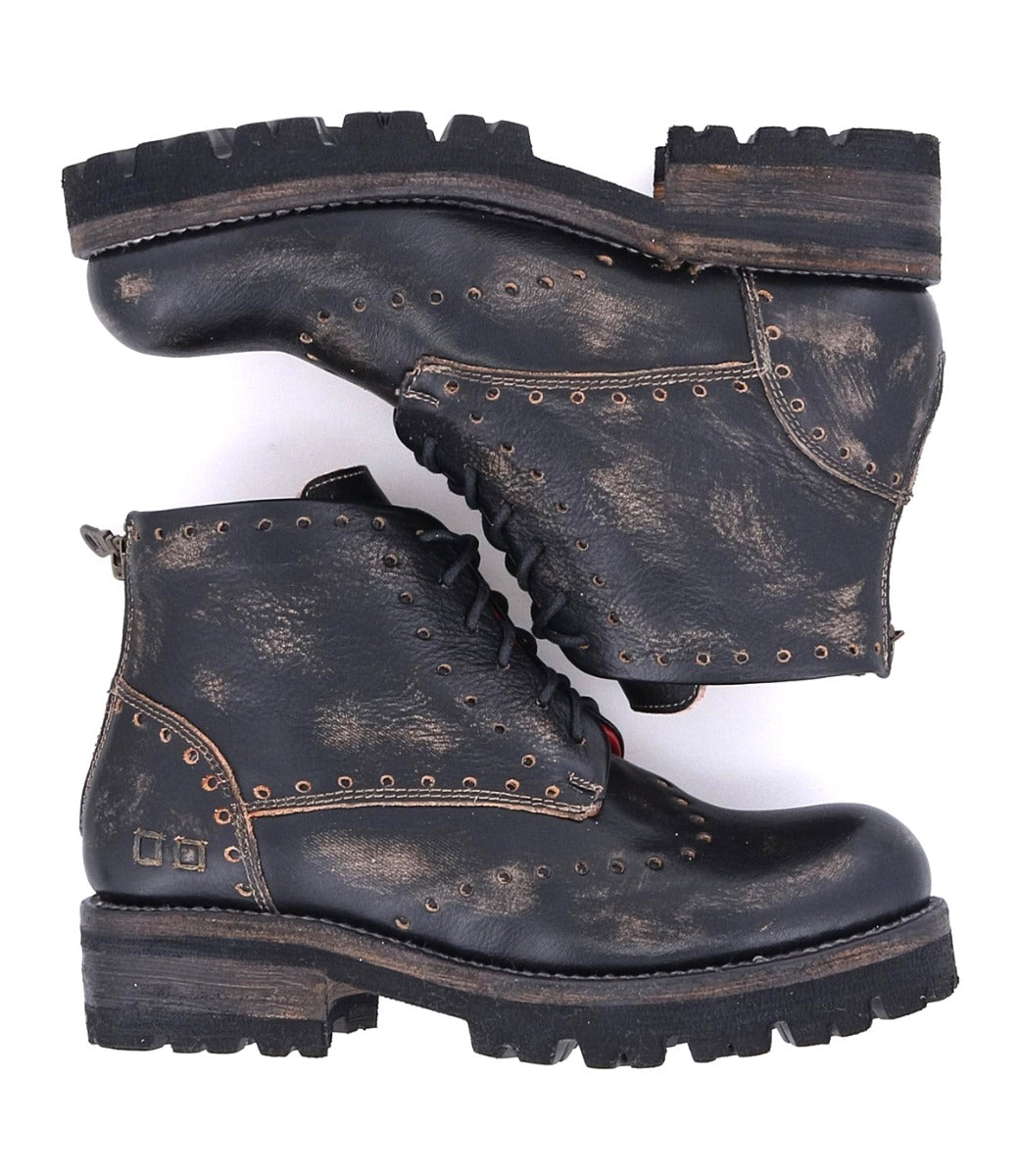 A pair of Quatro III black leather boots with rivets by Bed Stu.