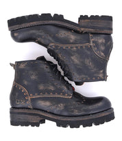 A pair of Quatro III black leather boots with rivets by Bed Stu.