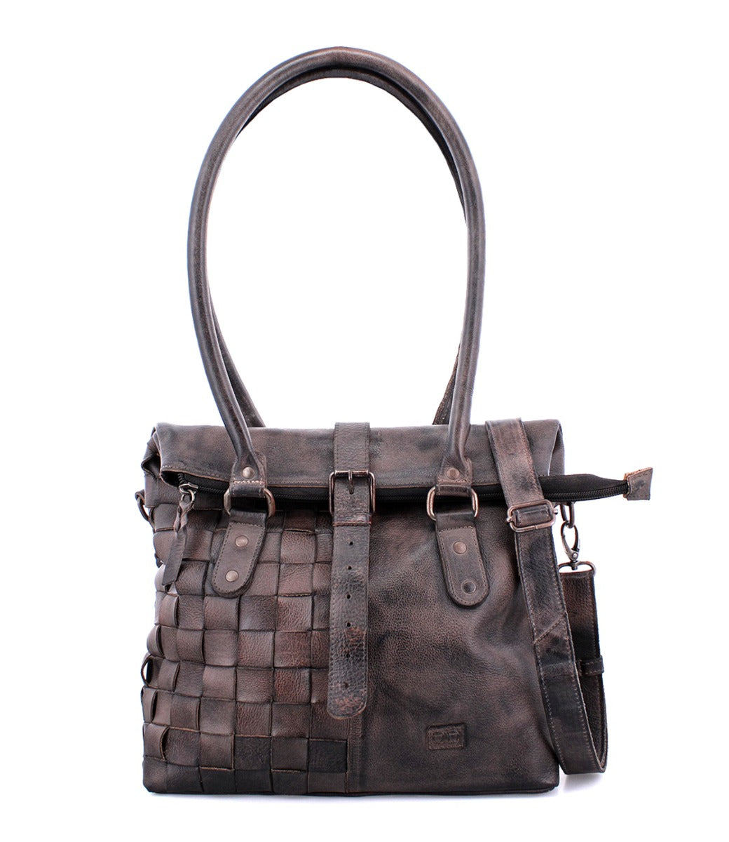A brown leather Rachel handbag with straps and handles by Bed Stu.