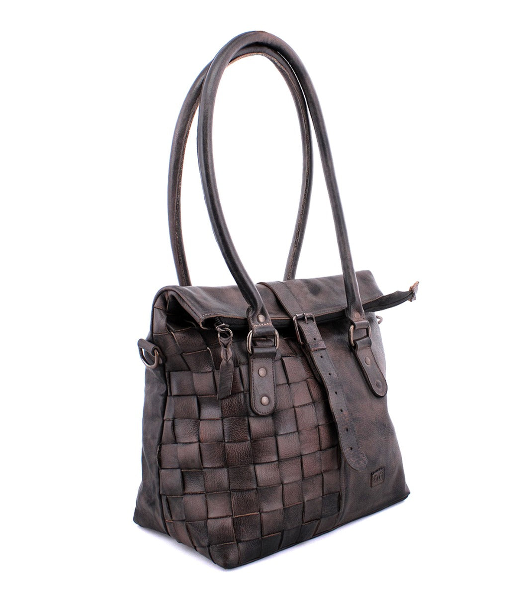 A brown leather Rachel handbag with woven handles from Bed Stu.
