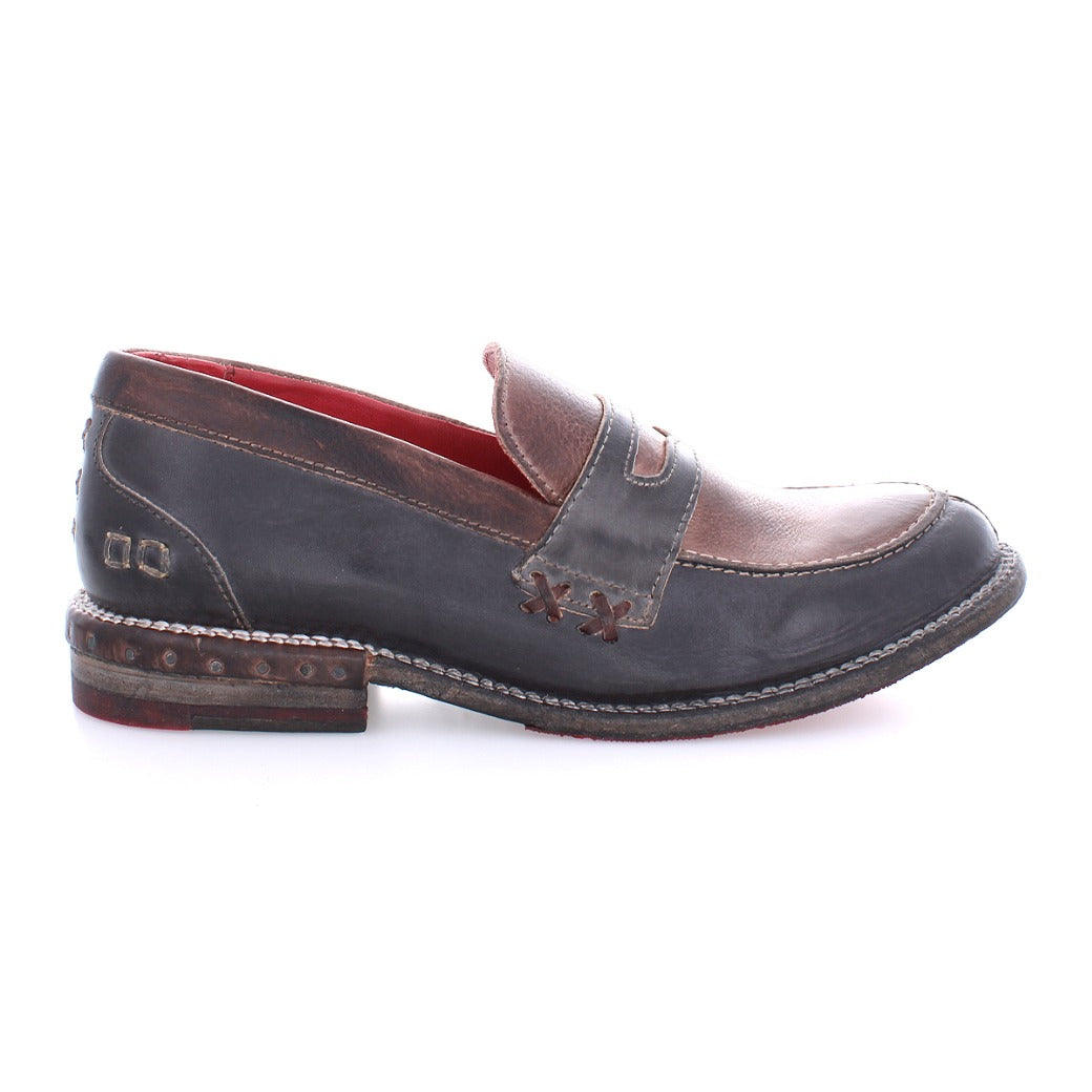 Reina by Bed Stu women's brown loafer with a red sole.