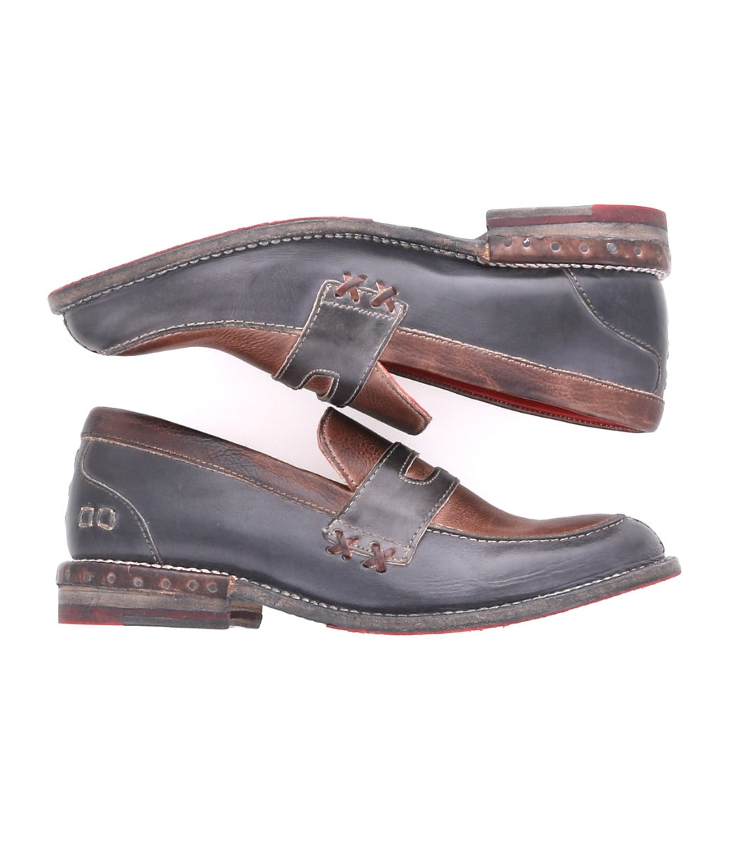 A pair of Bed Stu Reina women's shoes with brown and blue soles.