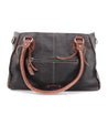 A compact Rockababy black leather everyday bag with Bed Stu brown straps.