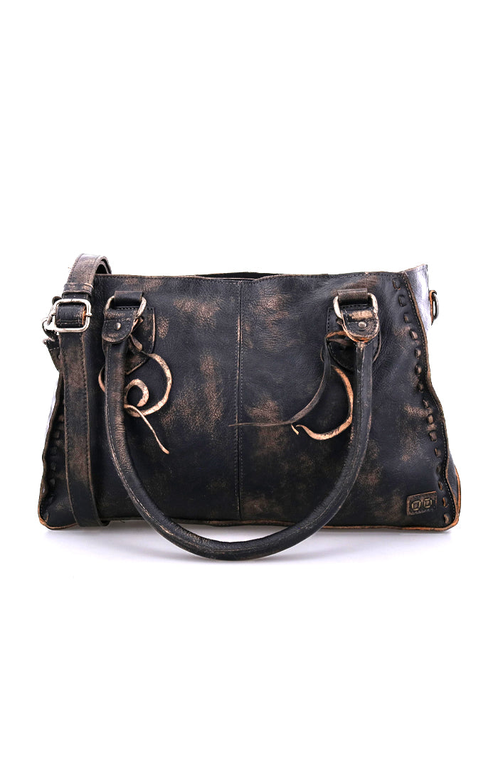 A black leather Rockababy handbag from Bed Stu.