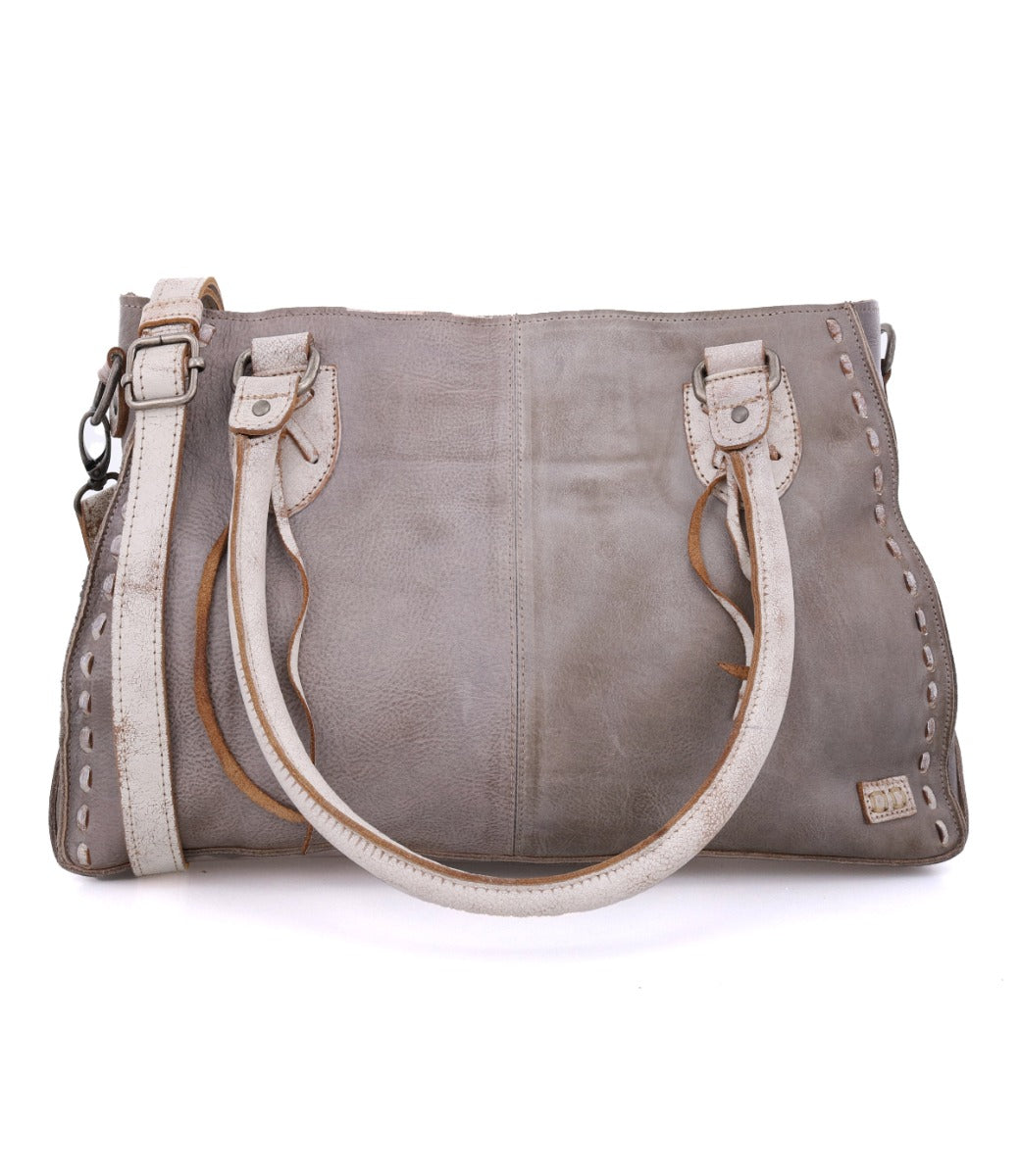 A Rockababy grey leather handbag with white straps by Bed Stu.