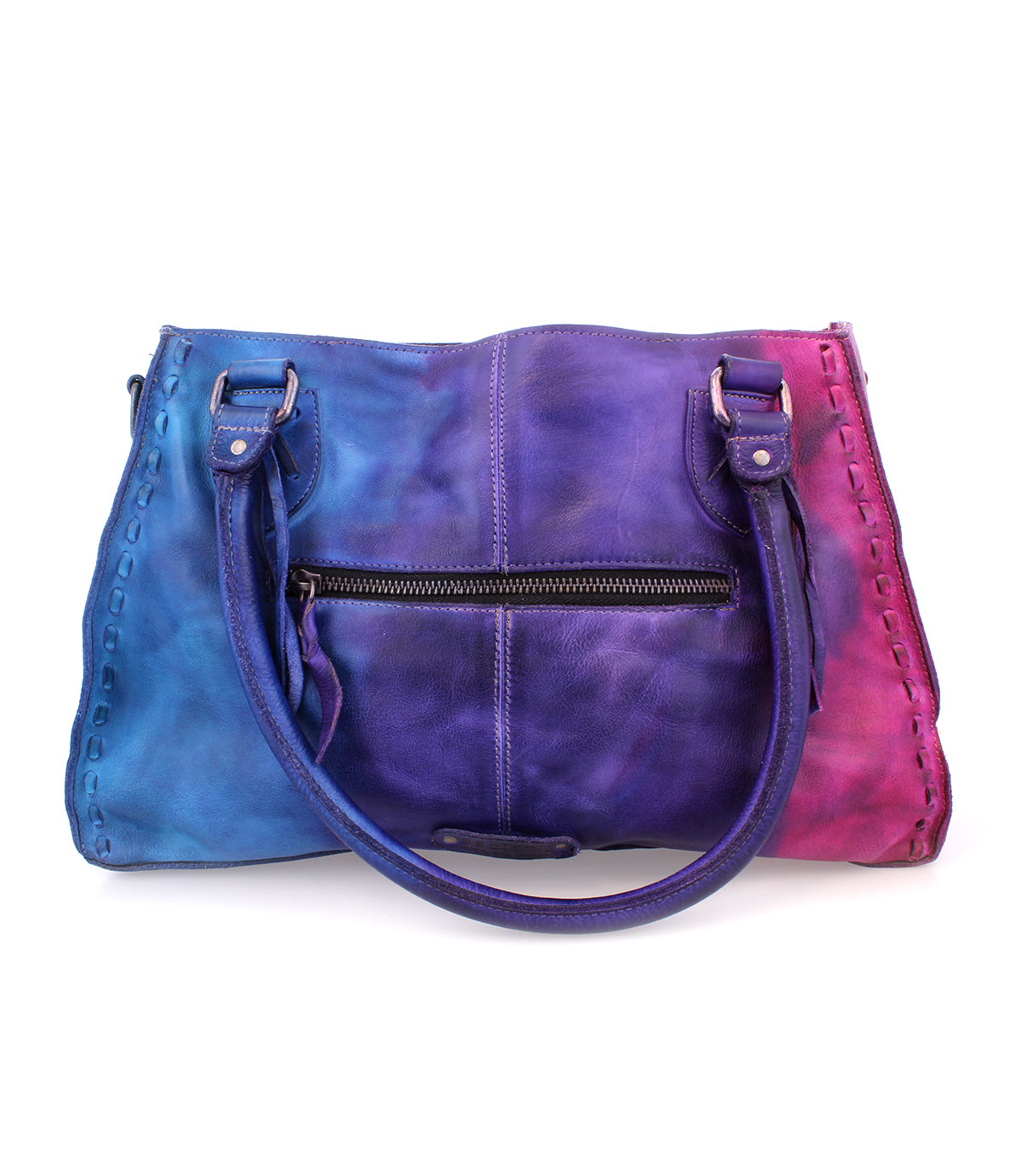 A pink, purple and blue Rockababy handbag with a zipper from Bed Stu.