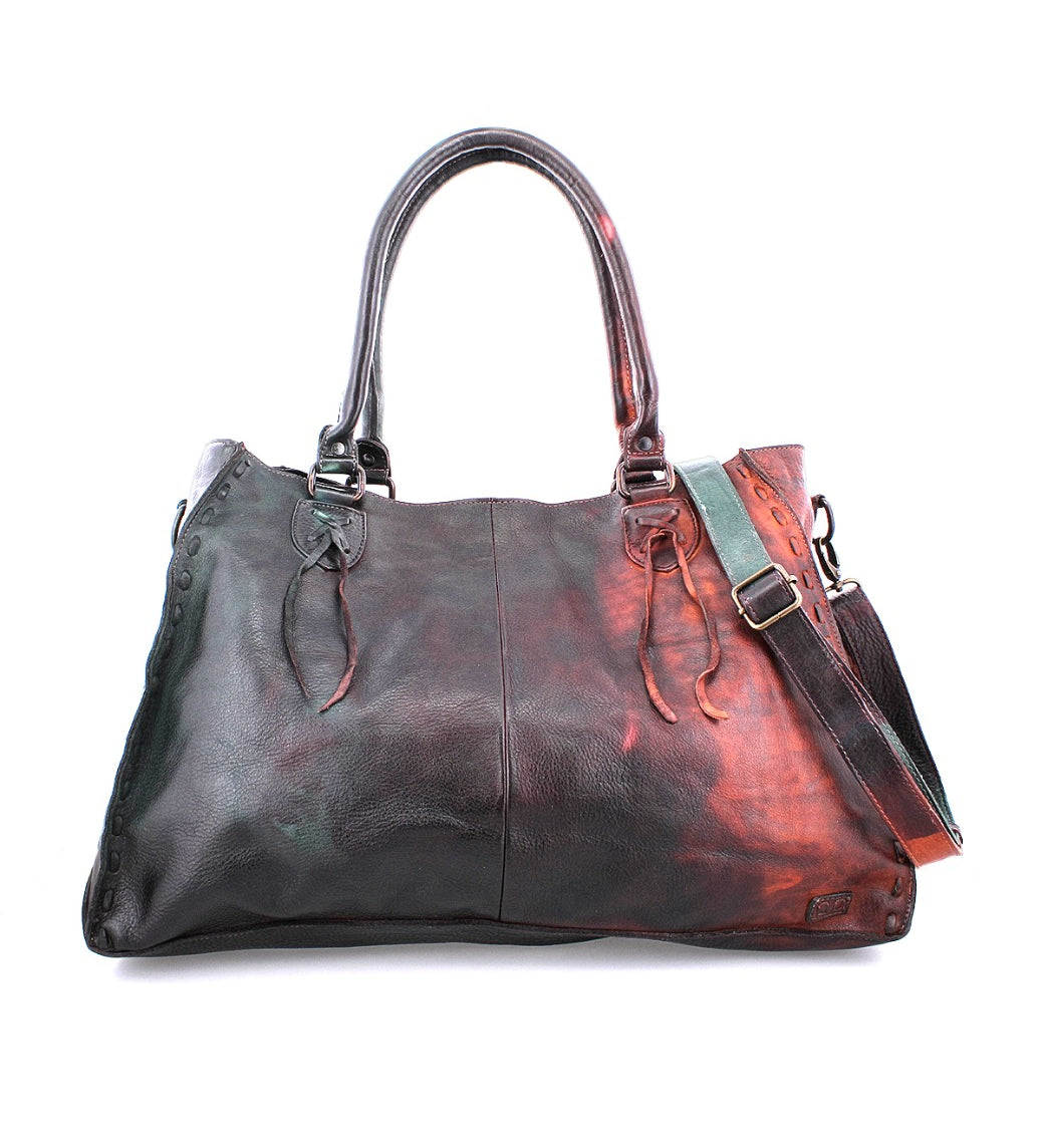 A black leather Rockaway handbag with a shoulder strap. (Brand: Bed Stu)